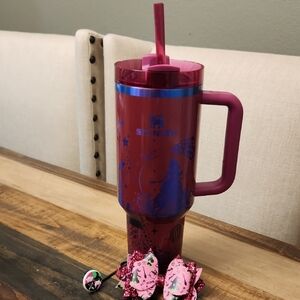 40z Berry Truffle Stanley Engraved With WICKED theme With Bow And Straw Topper